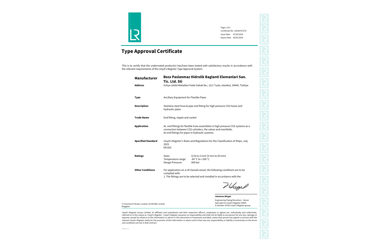 Lloyd’s Register LR2467672TA type approval certificate — full certificate cover preview